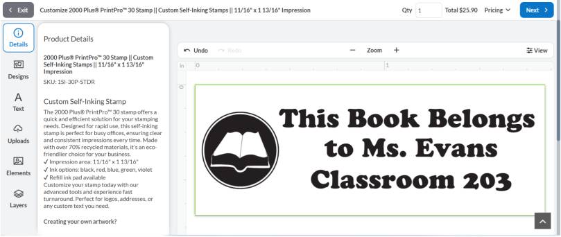 Custom book stamp